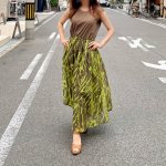 画像2: ウエスト切り替えロングワンピース khaki×lime (2)