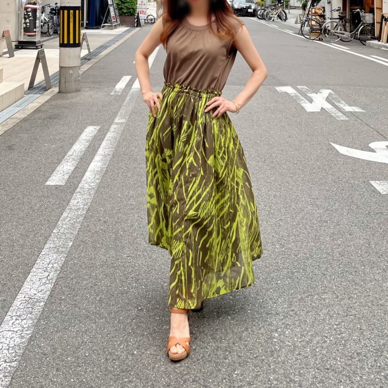 ウエスト切り替えロングワンピース khaki×lime - select shop trois